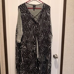 Signature Collection 1X Zebra Print Duster Cardigan Sheer Layered BOHO Plus Sz
